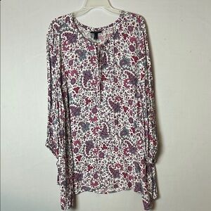 LANE BRYANT Women’s Tunic Top Sz 26Mixed Print Peasant 3/4 Sleeve NWT